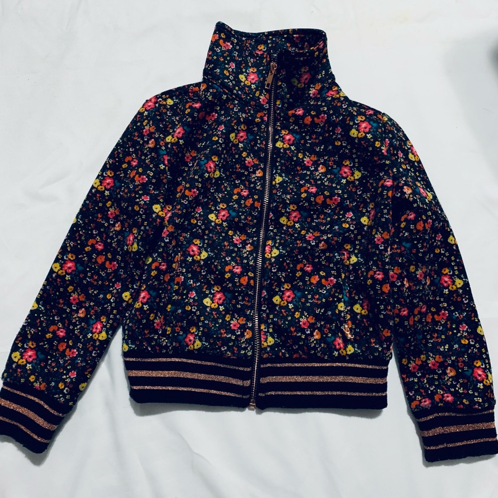Little girls floral Art Class track jacket with rose gold zipper